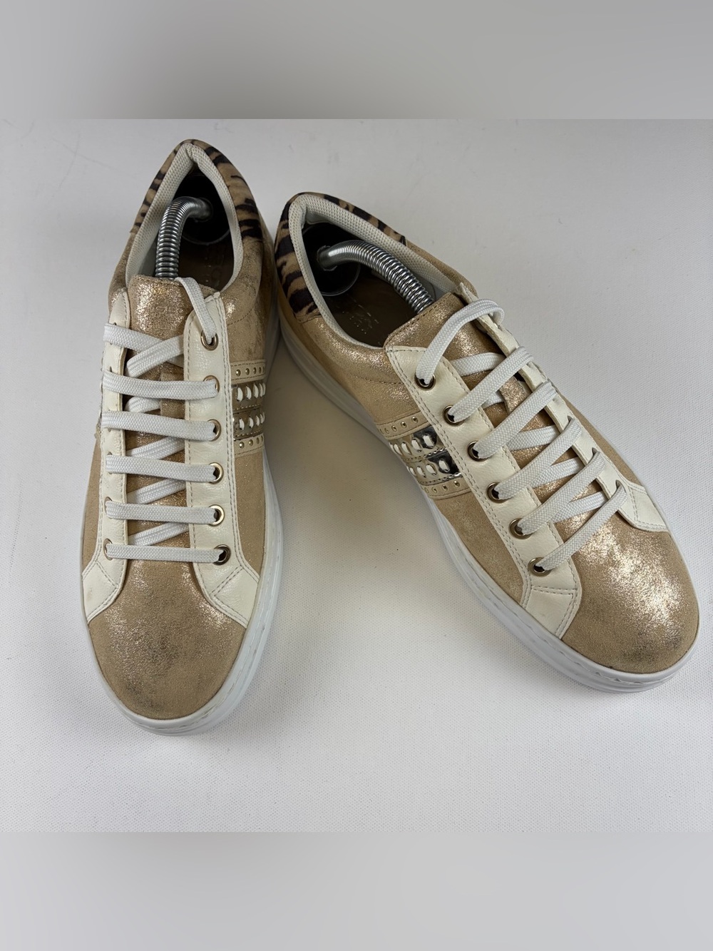 Geox Respira Womens Gold Metallic Animal print Platform Sneakers Size 10.5